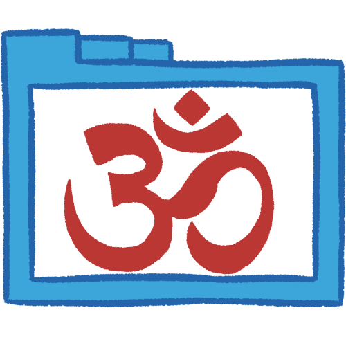 A hollow blue folder with thick lines, containing the Aum symbol in red